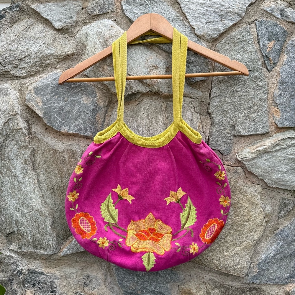 Vintage Embroidered Pink Hobo Shoulder Bag - Picture 2 of 6